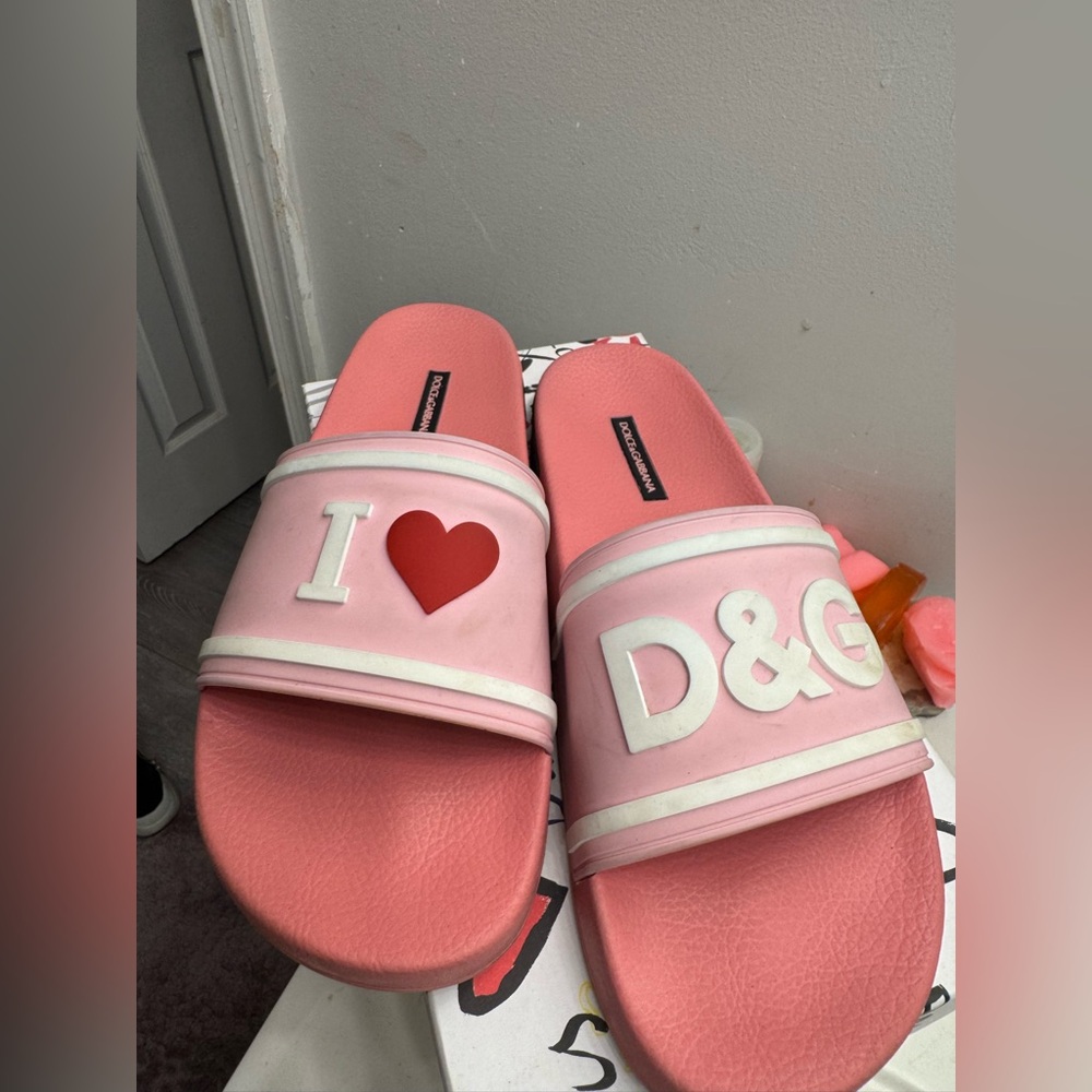 D&G Pink Love Slide Sandals